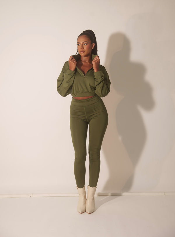 Khaki Zip Two Piece Set