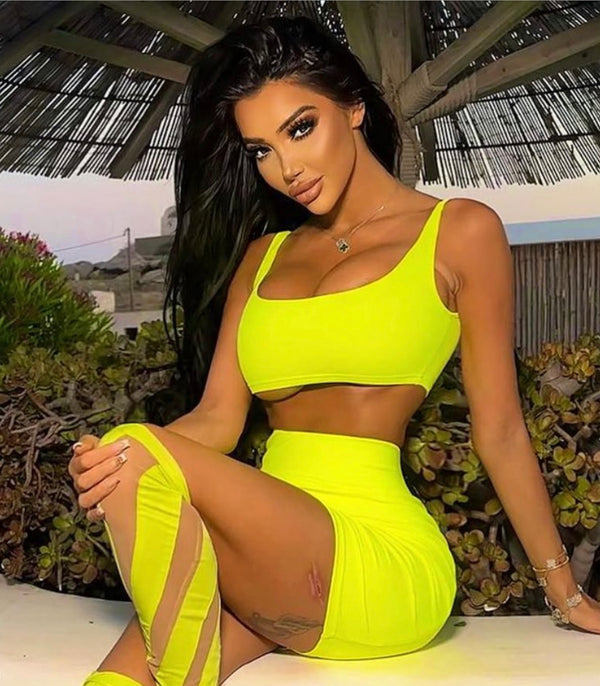 Neon Yellow Soft Bandage Two Piece Mini