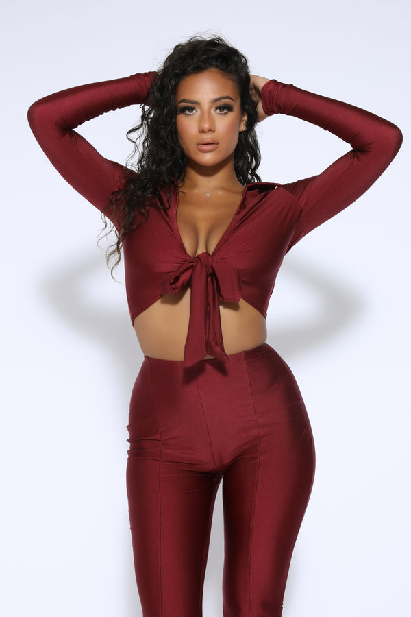 Wine Ruched 2-Piece Set