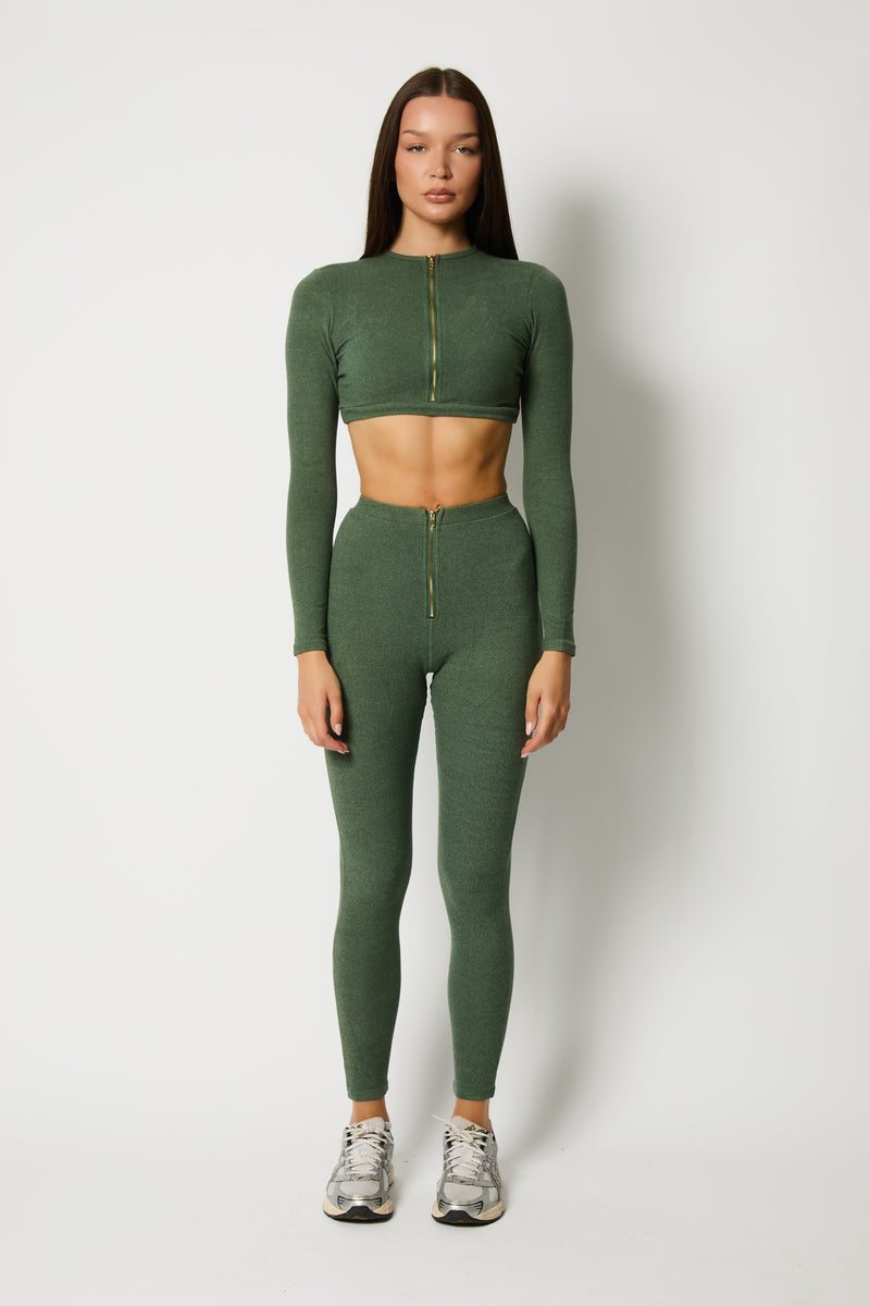 Khaki Teddy Velvet Two Piece