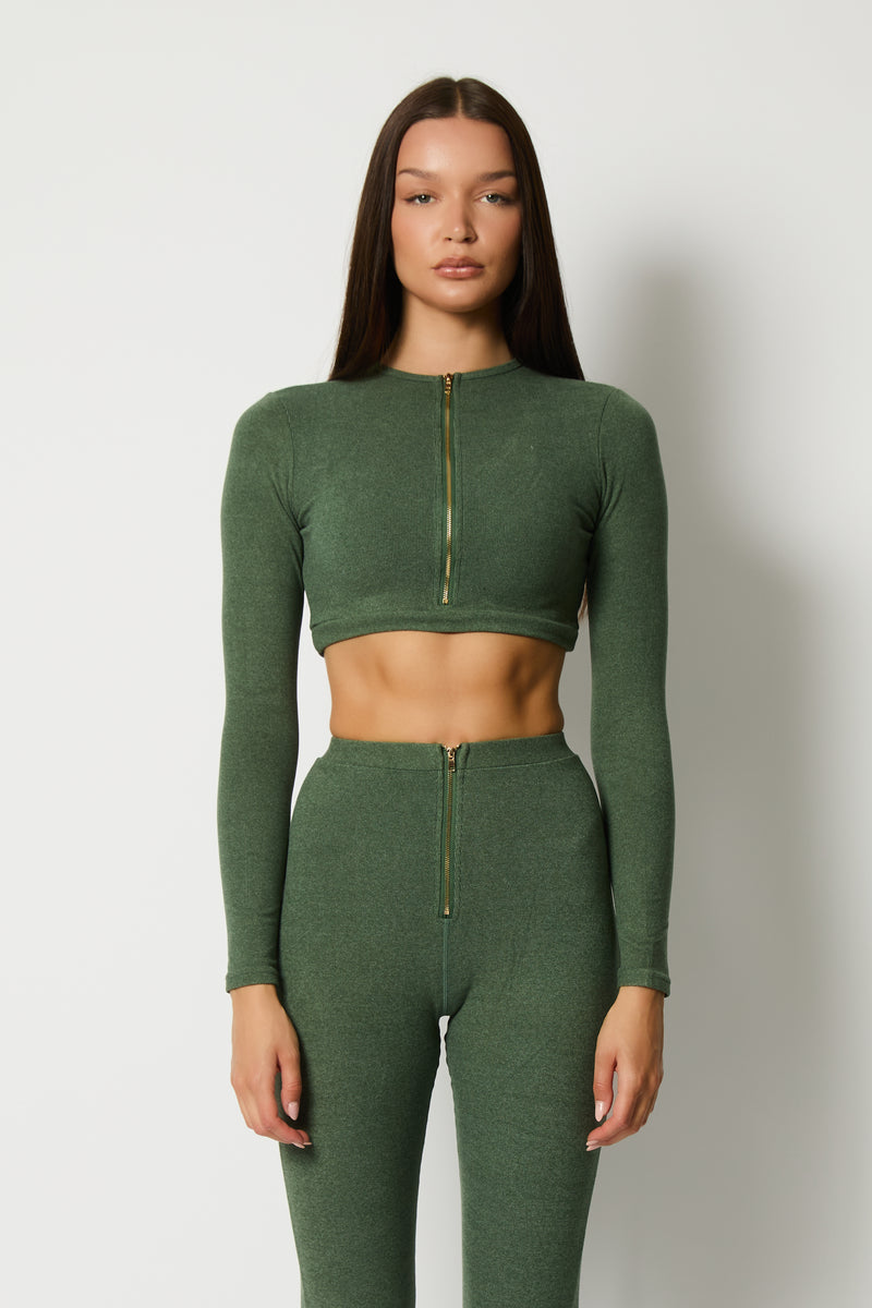 Khaki Teddy Velvet Two Piece