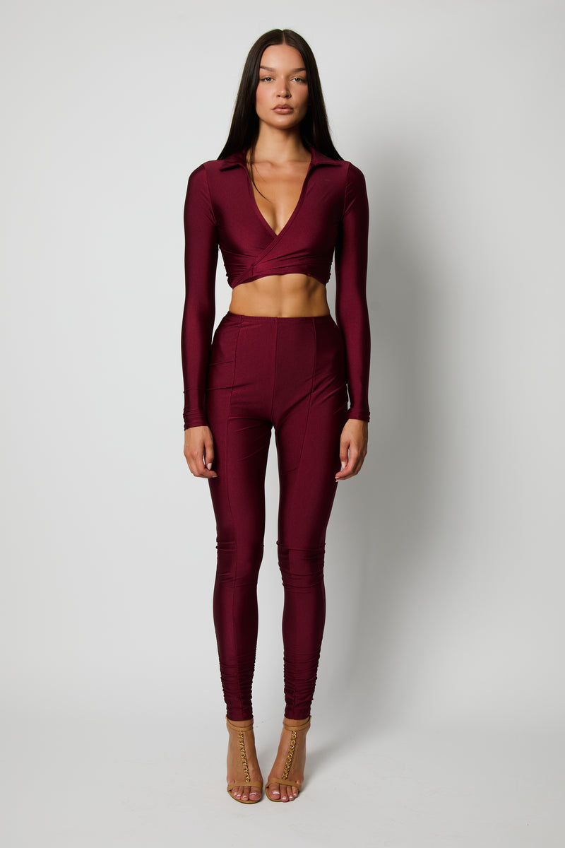 Wine Ruched 2-Piece Set