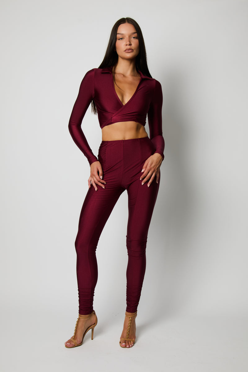 Wine Ruched 2-Piece Set