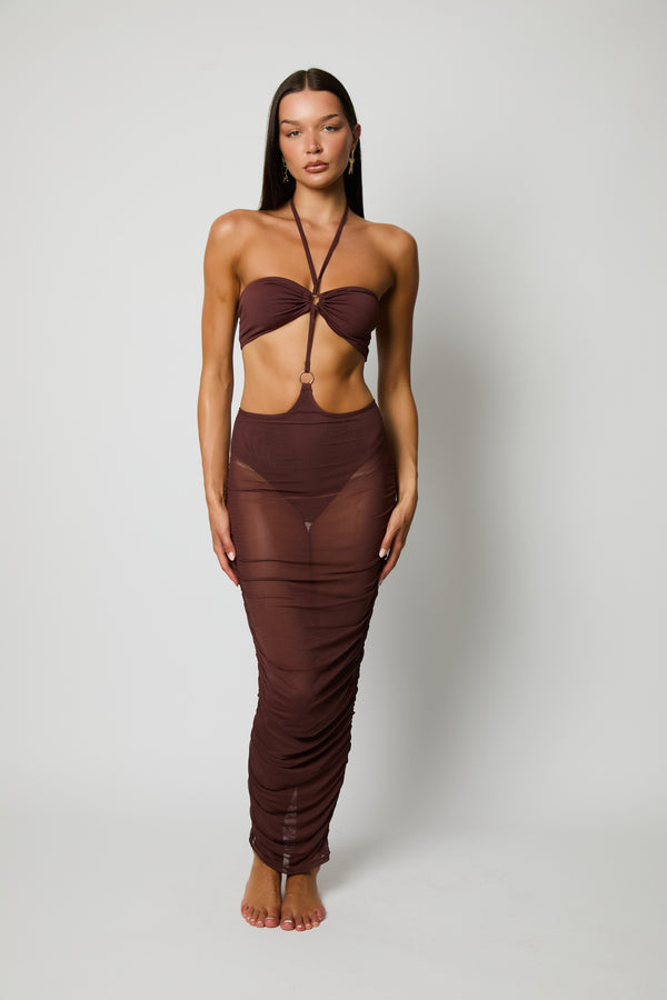 Escape Brown Mesh Ring Dress