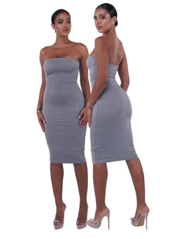 Flower Grey Boobtube Midi