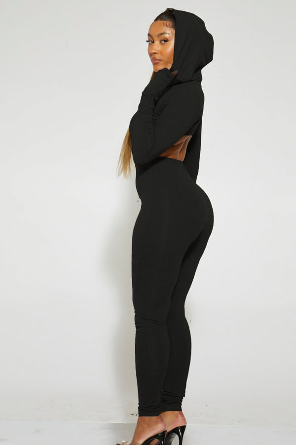 Black Cut Out Hoodie Jumpsuit