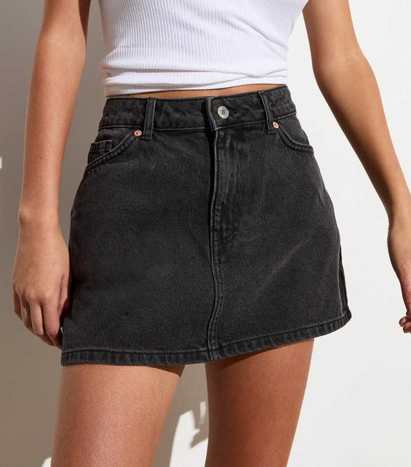 Black Denim Mini Skirt